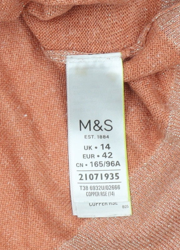 Marks and Spencer Women's V-Neck Orange Jumper