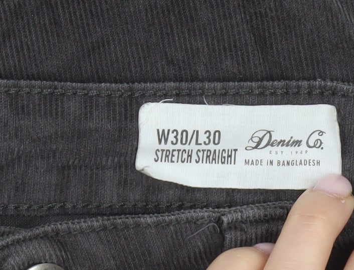 Brand and care label for Denim Co. Men's Black Straight Trousers, size M