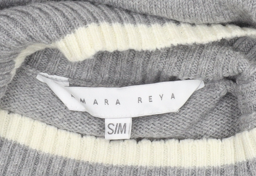 Brand and care label for Amara Reya Women's Grey Mock Neck jumper M