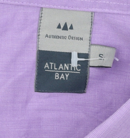 Brand and care label for Atlantic Bay Men's Purple Short Sleeve Shirt S