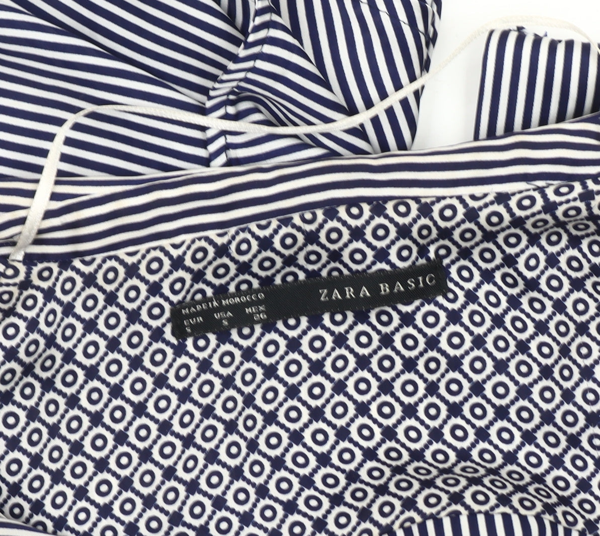 Close-up detail of Zara Basic Women's Blue Striped Blouse, size 12, Casual