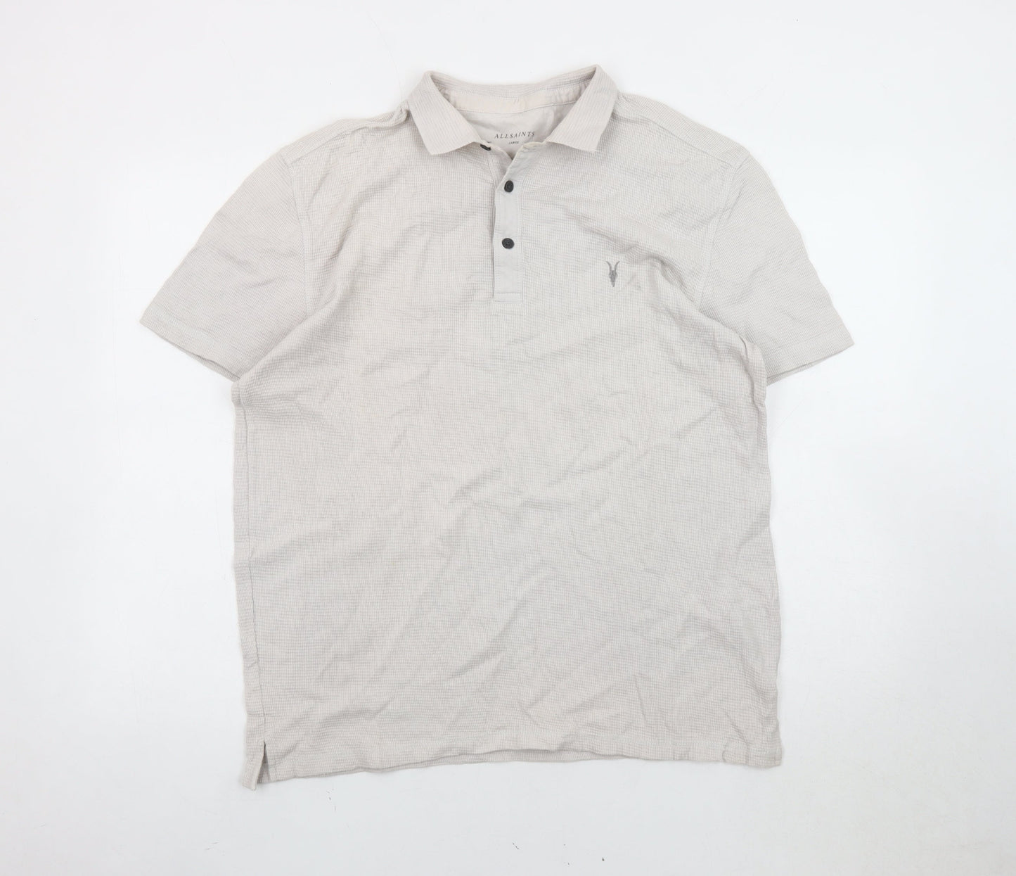 AllSaints Men's Beige Polo Shirt, L, Short Sleeve Cotton