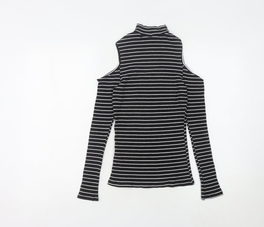 ASOS Women's Black Striped Cold Shoulder Jumper