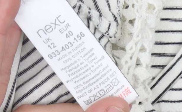 Close-up detail of Next Women's Striped Cotton T-Shirt, size 12, White