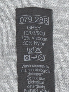 Brand and care label for M&Co women’s grey cardigan, size UK 12, 3/4 sleeve