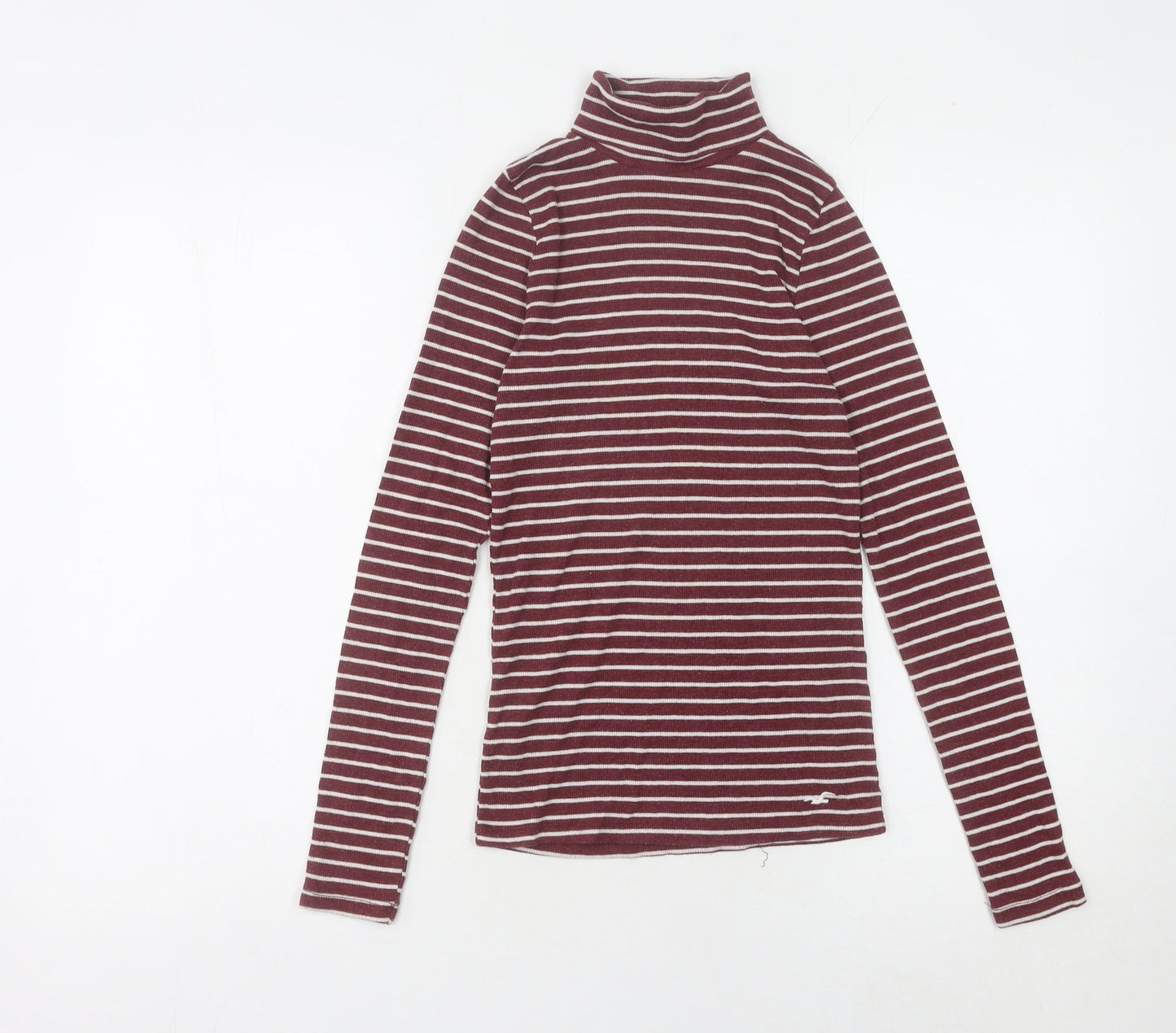 Hollister Women's Red Striped Roll Neck Jumper, Size S