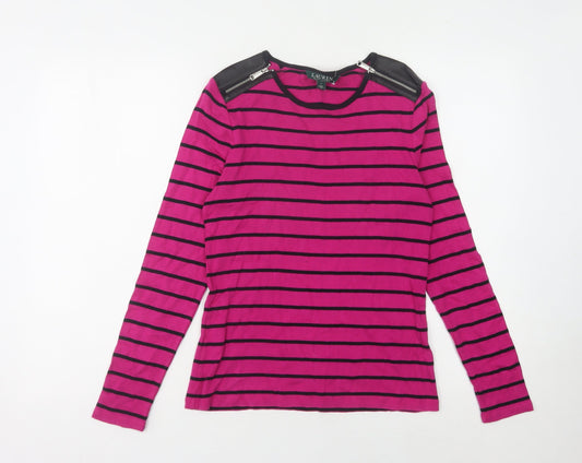 Ralph Lauren Women's Purple Striped T-Shirt, L