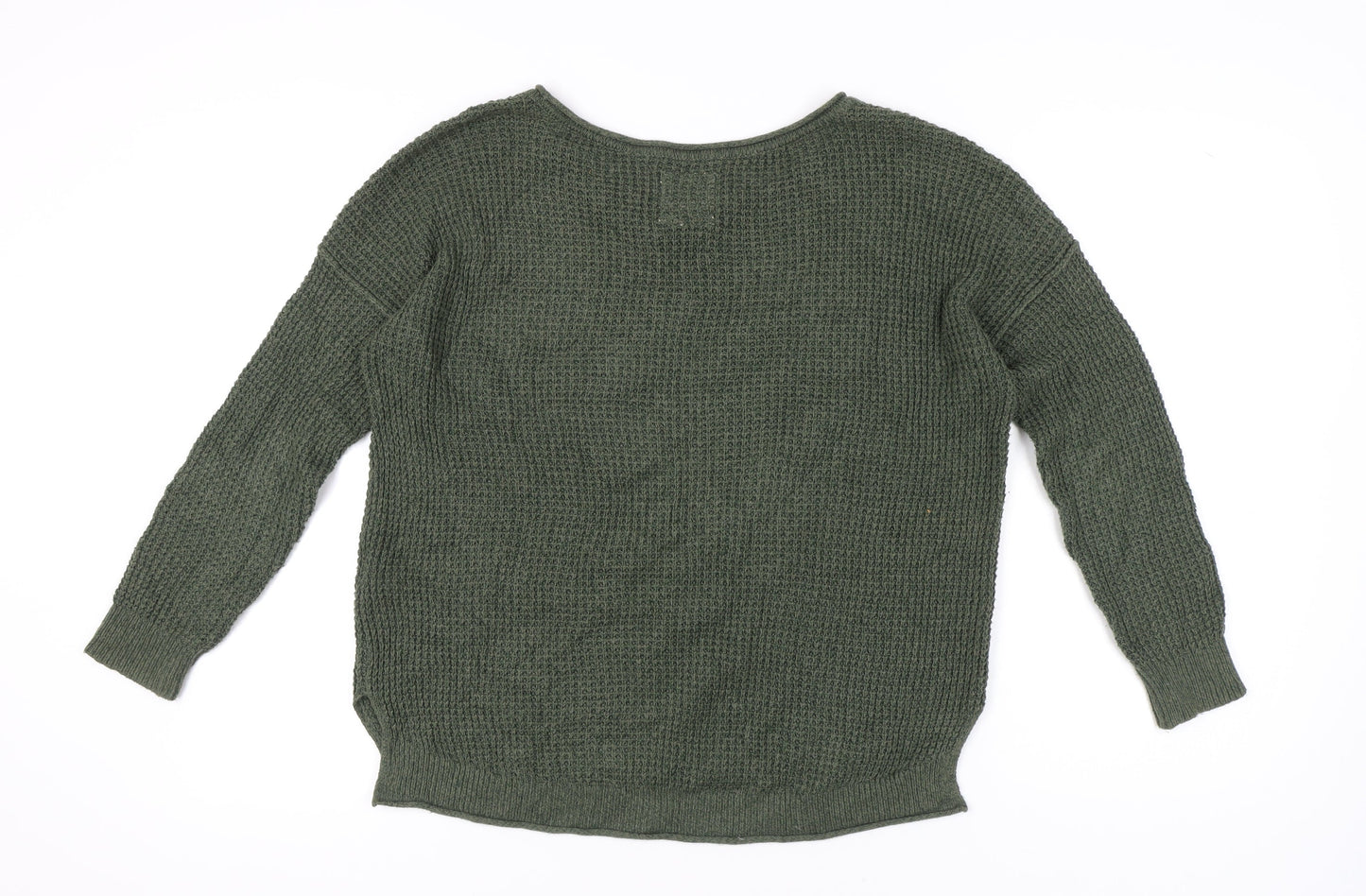 Hollister Women's Green Waffle Knit Jumper M