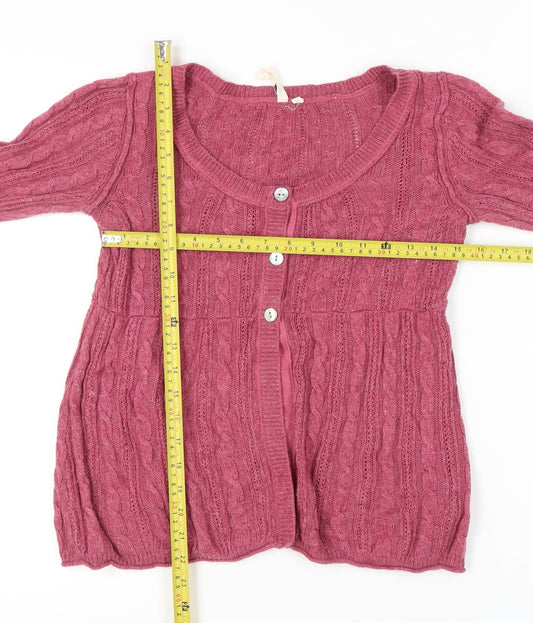 White Stuff Women's Pink Cable-Knit Cardigan Size 10