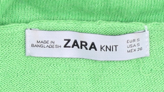 Brand and care label for Zara Women's Green jumper, size 8
