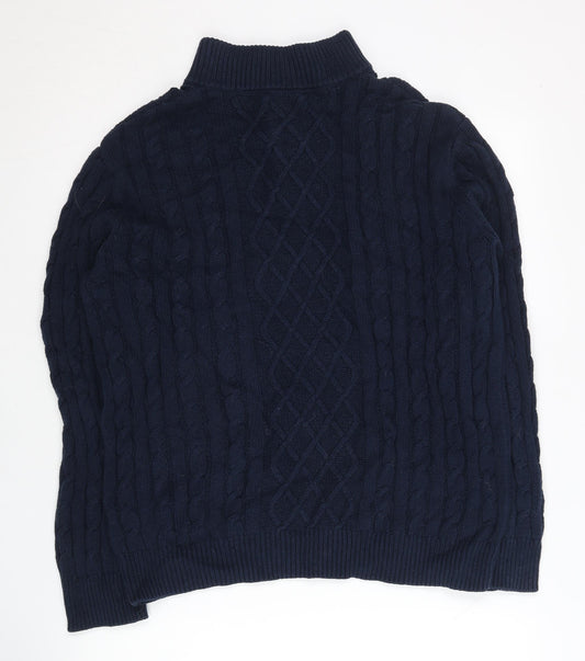 4studio Men's Blue Cable-Knit 1/2 Zip Jumper L