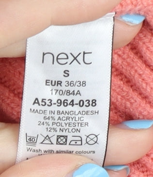 Brand and care label for Next Women's Pink V-Neck Cable-Knit jumper S