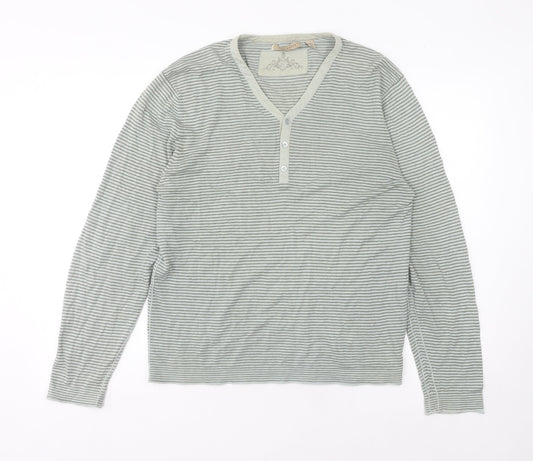 Ted Baker Men's Grey Striped Henley Jumper L