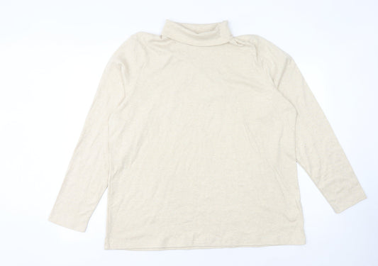 Lands' End Women's Beige Roll Neck Cotton T-Shirt XL