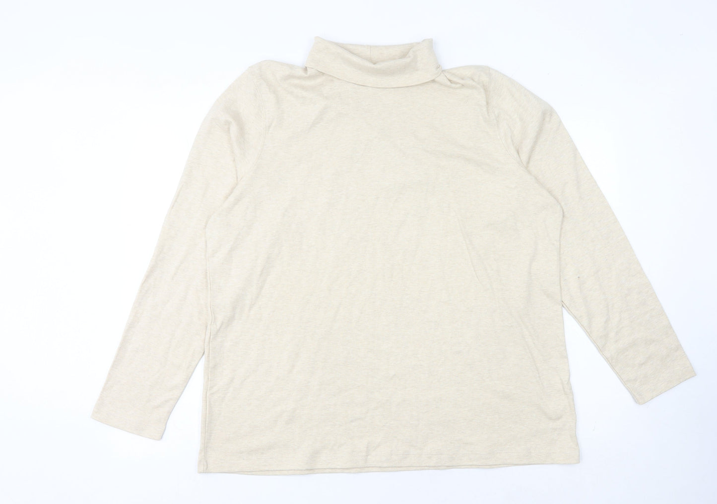 Lands' End Women's Beige Roll Neck Cotton T-Shirt XL