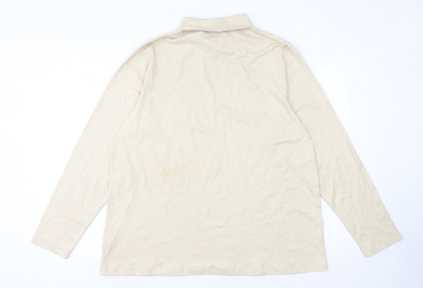 Lands' End Women's Beige Roll Neck Cotton T-Shirt XL