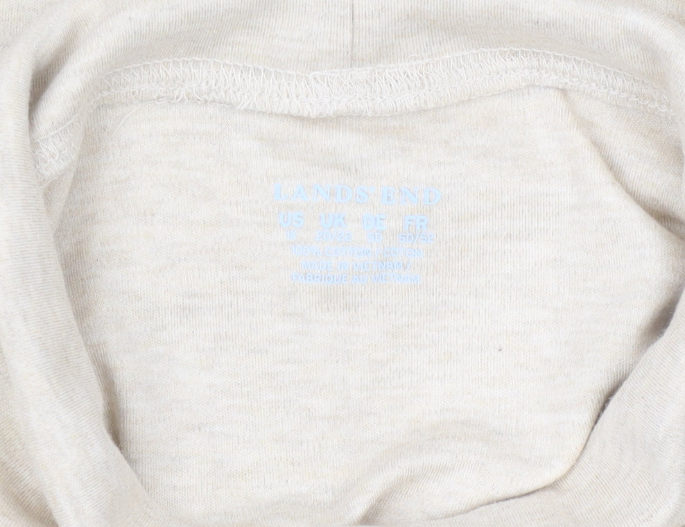 Lands' End Women's Beige Roll Neck Cotton T-Shirt XL