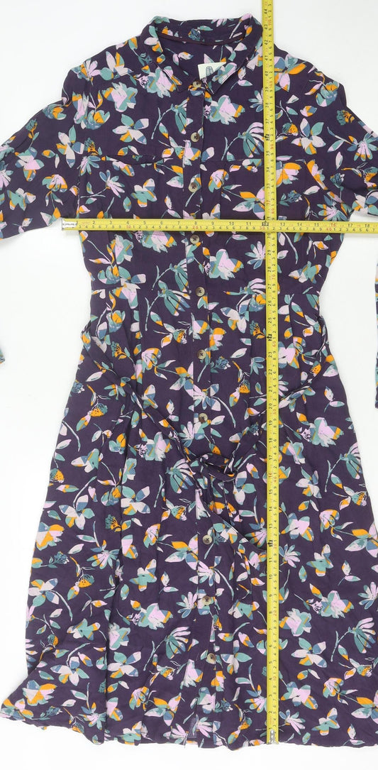 Weird Fish Women's Multicoloured Floral Shirt Dress Size 14