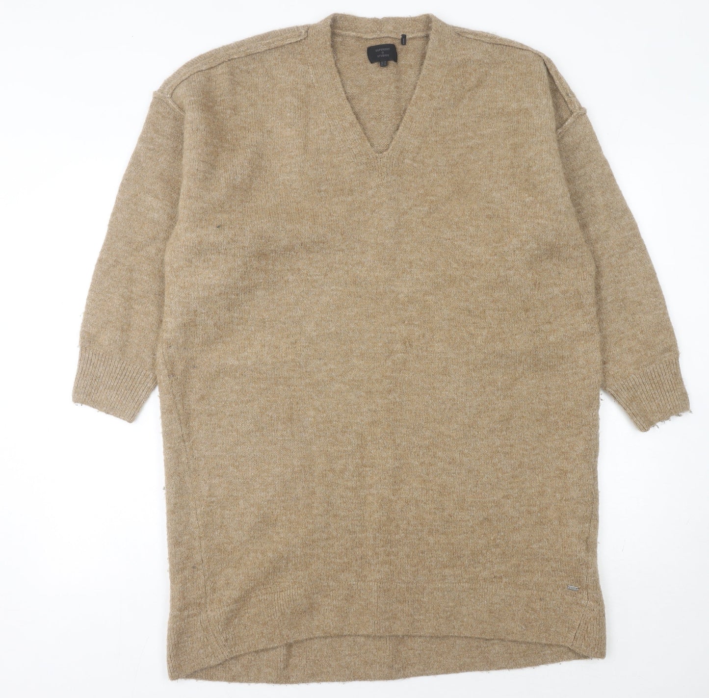 Superdry Women's Beige V-Neck Knit Dress Size 14