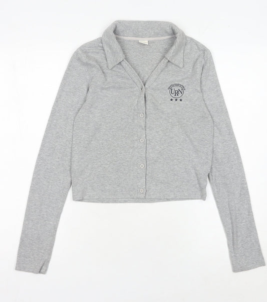 No Me Women's Grey Collared Knit Crop Top M