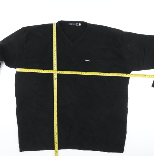 REFINED Men's Black Acrylic V-Neck Pullover XL