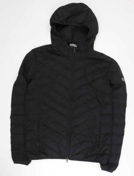 Emporio Armani Men's Black Puffer Jacket, L, Hooded