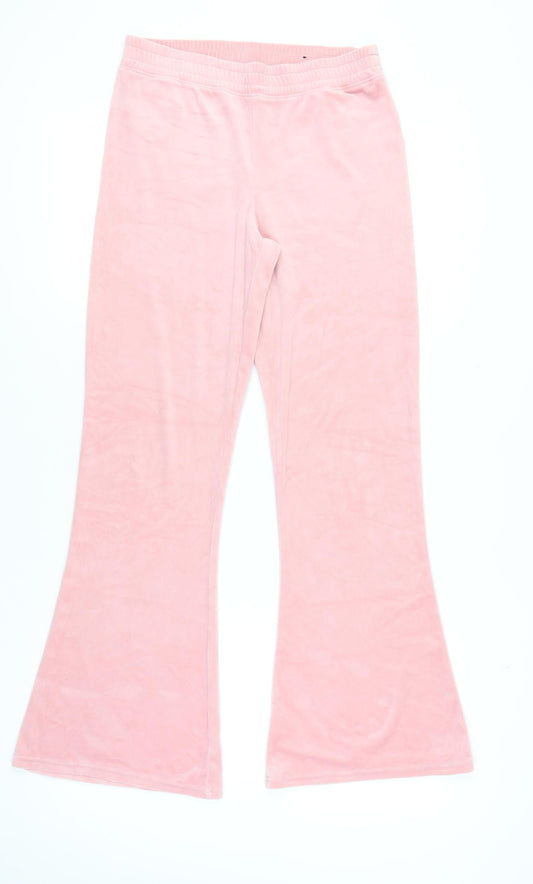 Hollister Women's Pink Velour Flared Trousers M