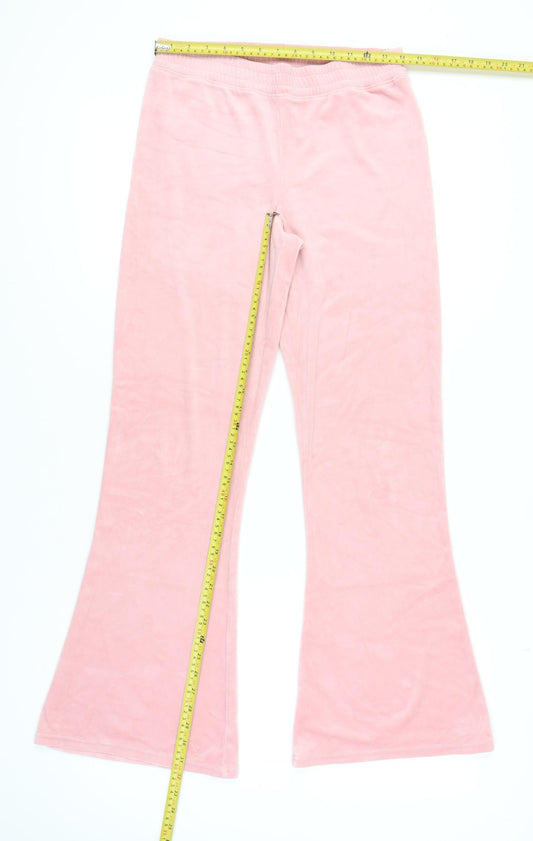 Hollister Women's Pink Velour Flared Trousers M
