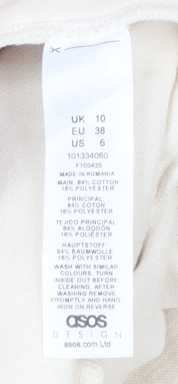 Brand and care label for ASOS Women's Ivory Wide-Leg Trousers, size 10