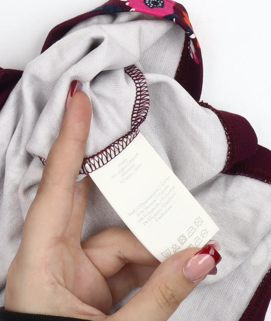 Boden Women’s Purple Floral Jersey Blouse UK 14 Short Flutter Sleeve