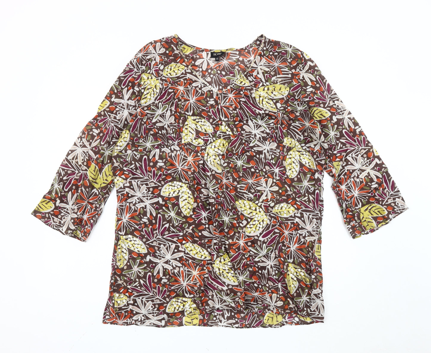 Hobbs Women's Multicoloured Floral Beaded Cotton Tunic Blouse Size 16