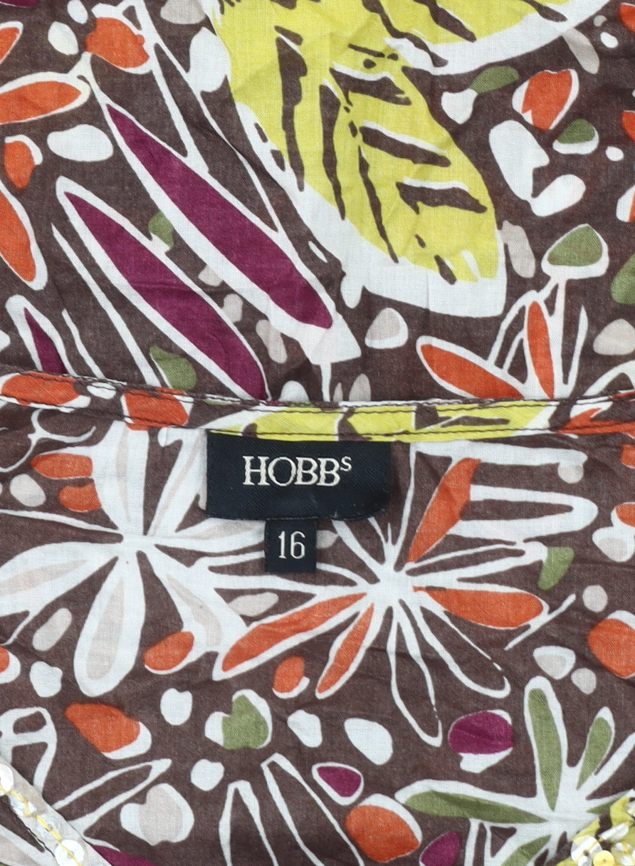 Hobbs Women's Multicoloured Floral Beaded Cotton Tunic Blouse Size 16