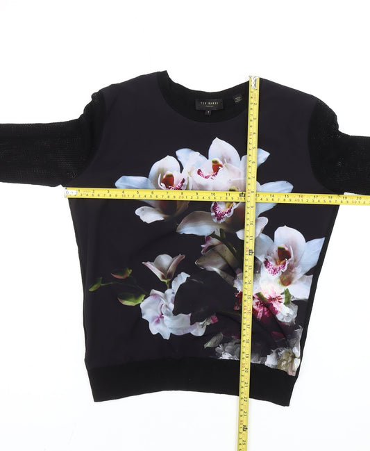 Ted Baker Women's Black Floral Long Sleeve T-Shirt Size S