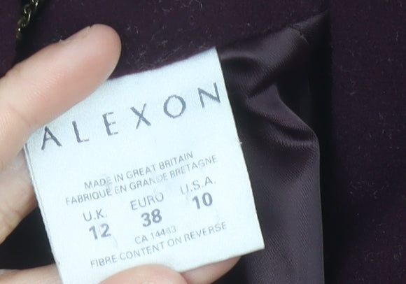 Alexon Women’s Purple Wool Blend Long Belted Overcoat UK 12 Vintage