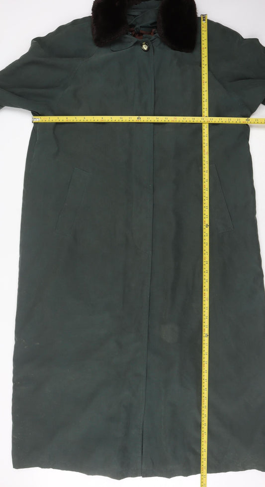 Rossetti Women’s Green Fur Collar Long Overcoat Size 16 Vintage