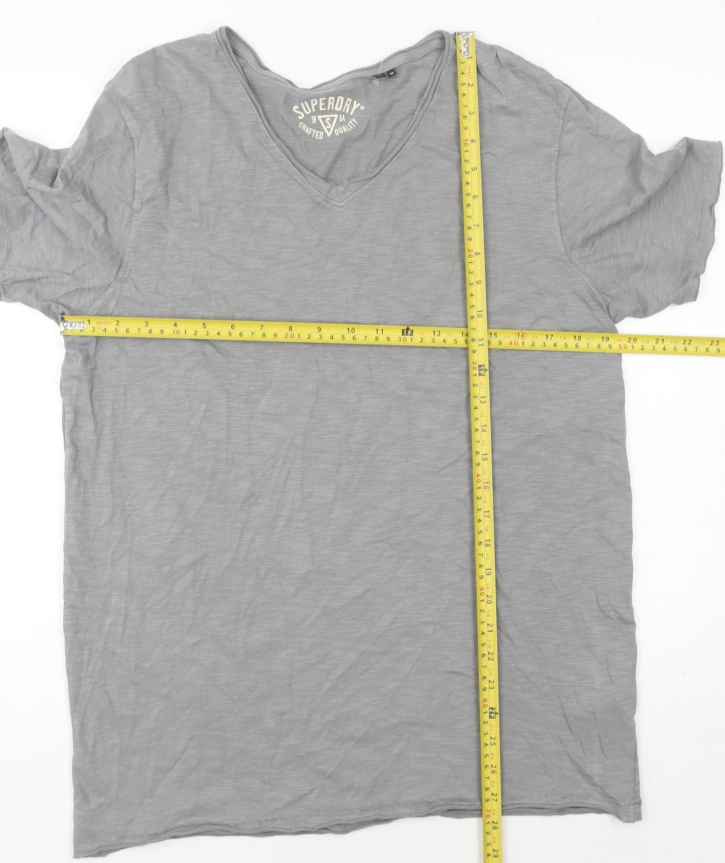 Superdry Men's Grey V-Neck Short Sleeve Jersey Cotton T-Shirt M