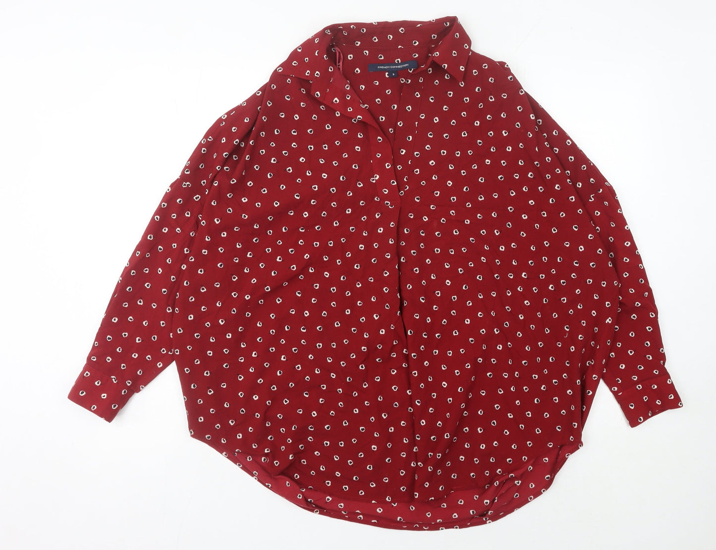 French Connection Women Red Floral Collared Button-Up Shirt S