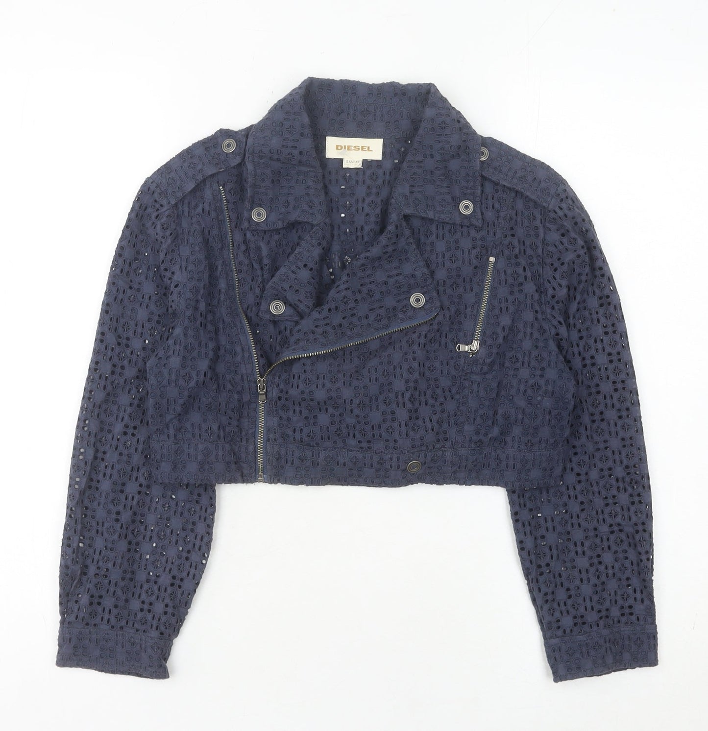 Diesel Women's Blue Lace Cropped Biker Jacket XS