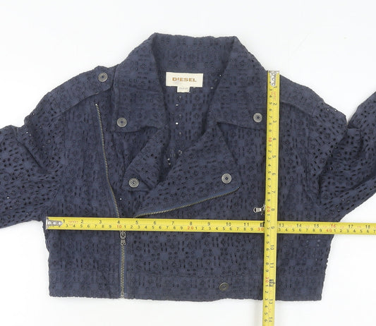 Diesel Women's Blue Lace Cropped Biker Jacket XS