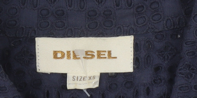 Diesel Women's Blue Lace Cropped Biker Jacket XS