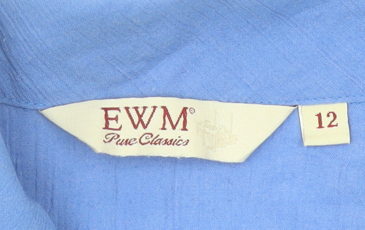 EWM Women's Blue Size 12 Collared Short Sleeve Button-Up Shirt