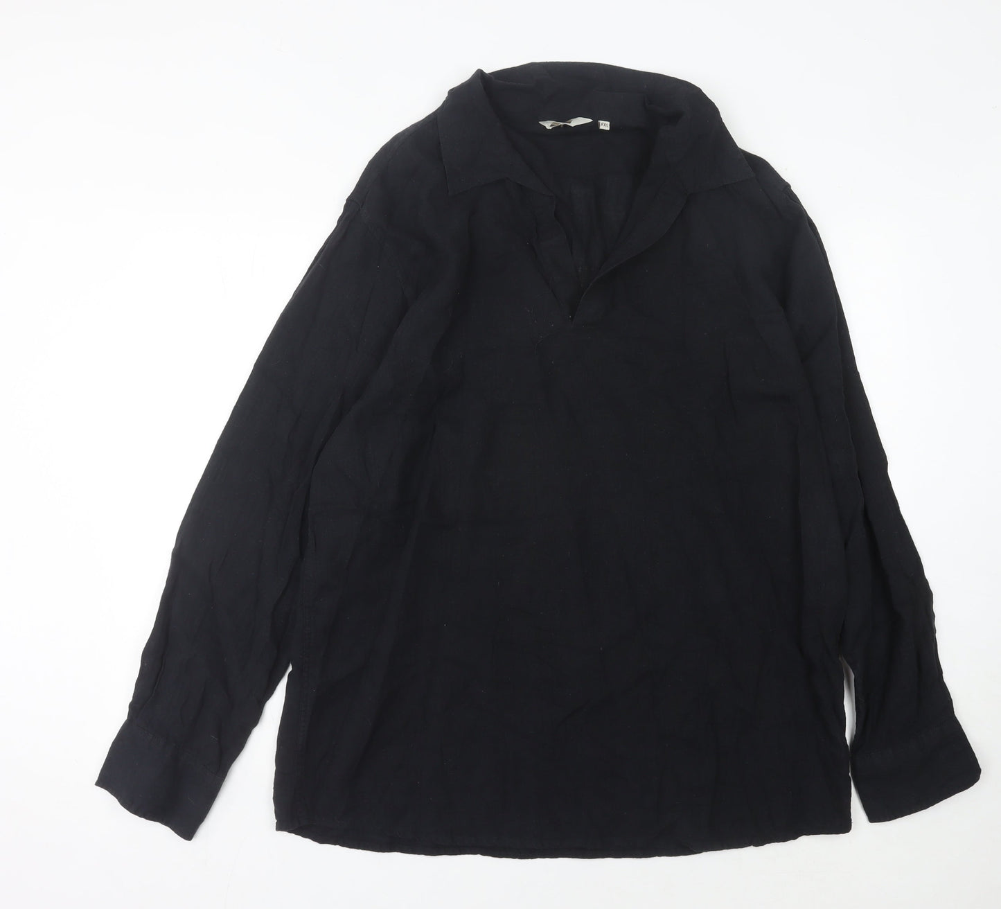 Ben Smith Women’s Black Linen Long Sleeve Button-Up Shirt 2XL