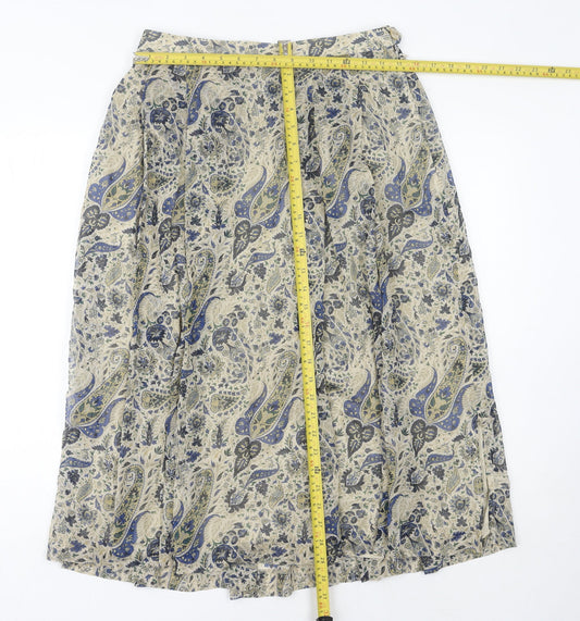 Geiger Women’s Beige Paisley A-Line Midi Skirt Size 14 Vintage Cotton