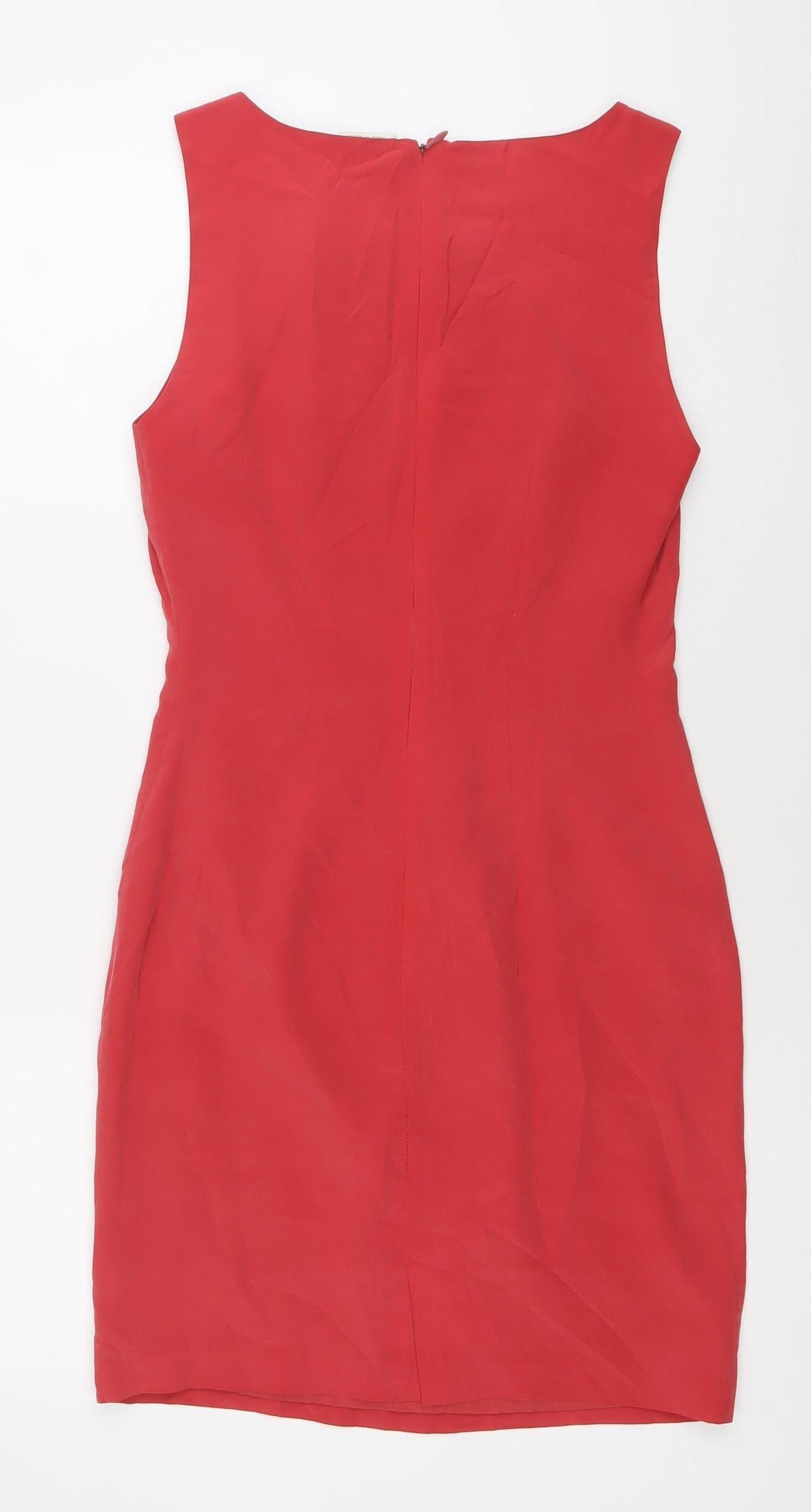 Laura Ashley Women's Red Silk Sheath Dress Size 10 Knee Length