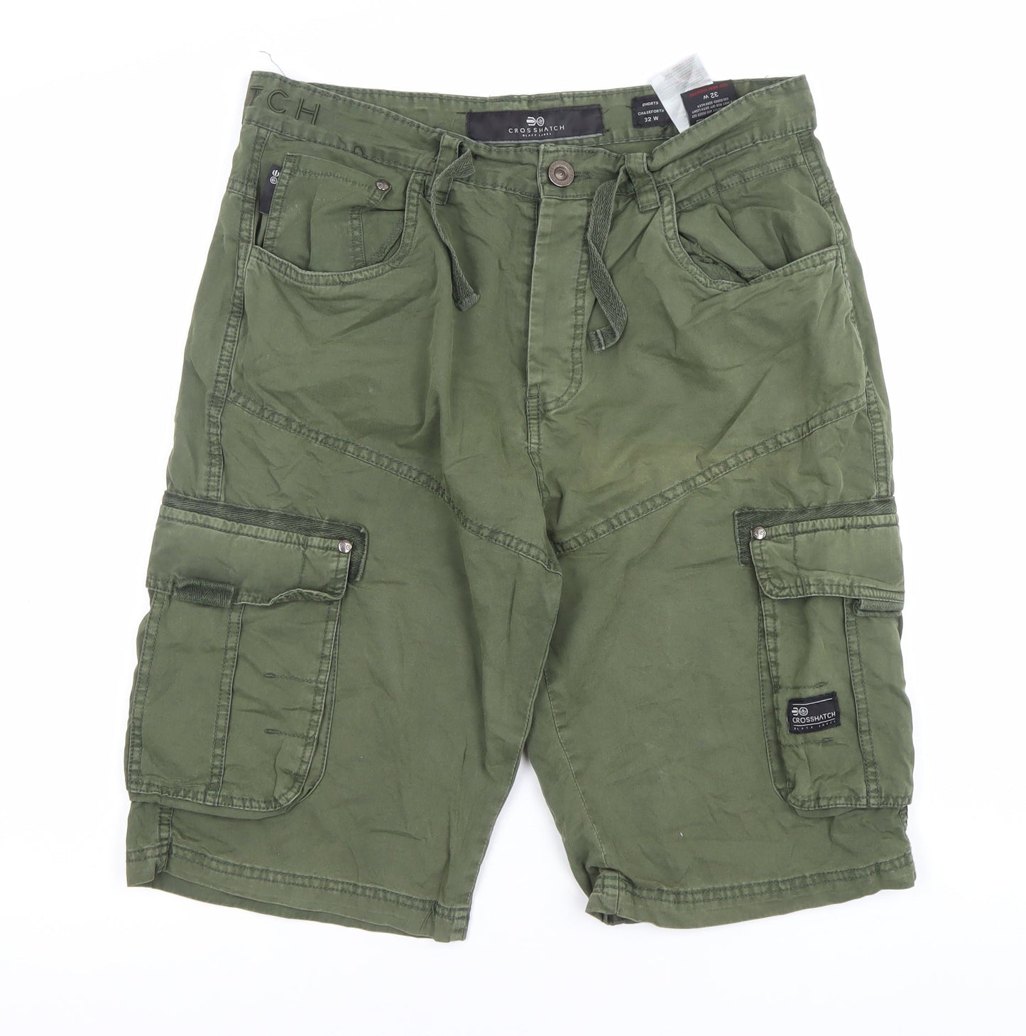 Crosshatch Mens Green 32in Waist Cargo Shorts Cotton Casual Pockets
