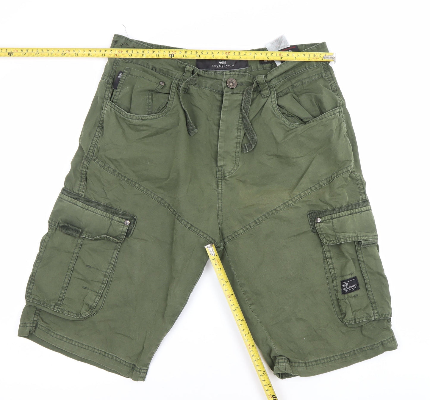 Crosshatch Mens Green 32in Waist Cargo Shorts Cotton Casual Pockets