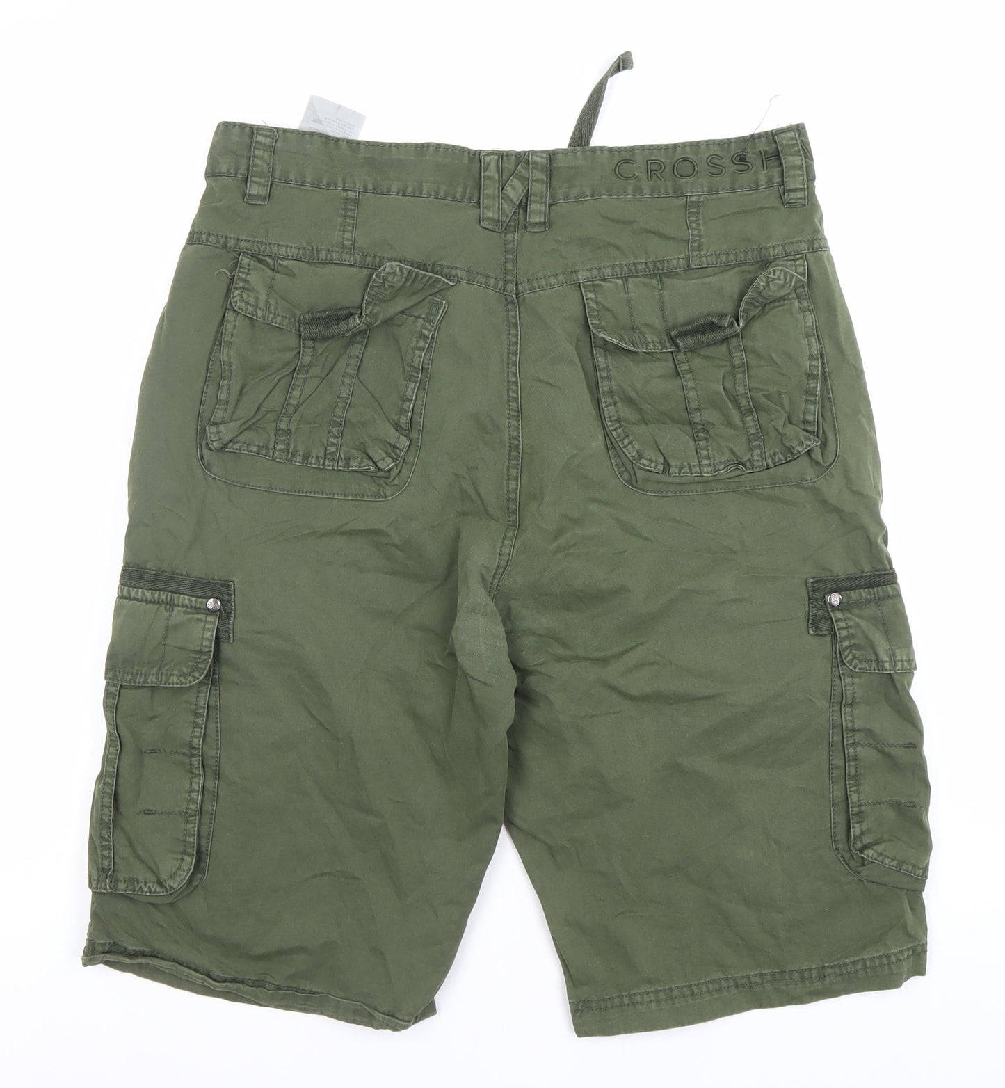 Crosshatch Mens Green 32in Waist Cargo Shorts Cotton Casual Pockets