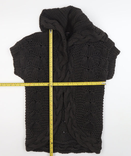 Ted Baker Women's Black Cotton Chunky-Knit Short Sleeve Cardigan Size 10