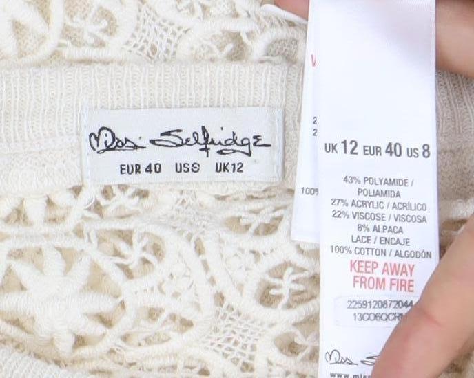 Jane Shilton Women's Beige Size 12 Crew Neck Lace Back Jumper