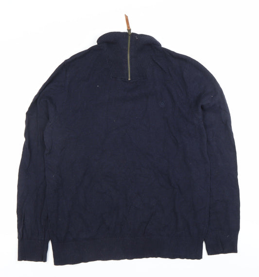 Fat Face Men’s Blue Wool Blend Full Zip High Neck Jumper Size L